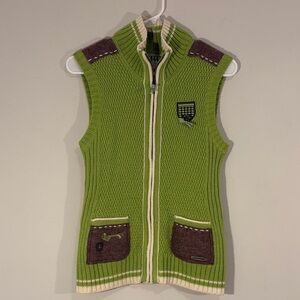 Y2K Vintage Wool Heart Embroidered Bow Embellished Zip Up Knit Sweater Vest